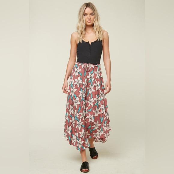 O'Neill Dresses & Skirts - O'Neill Kalani Withered Dusty Rose Floral Print Drawstring Waist Maxi Skirt Sz L